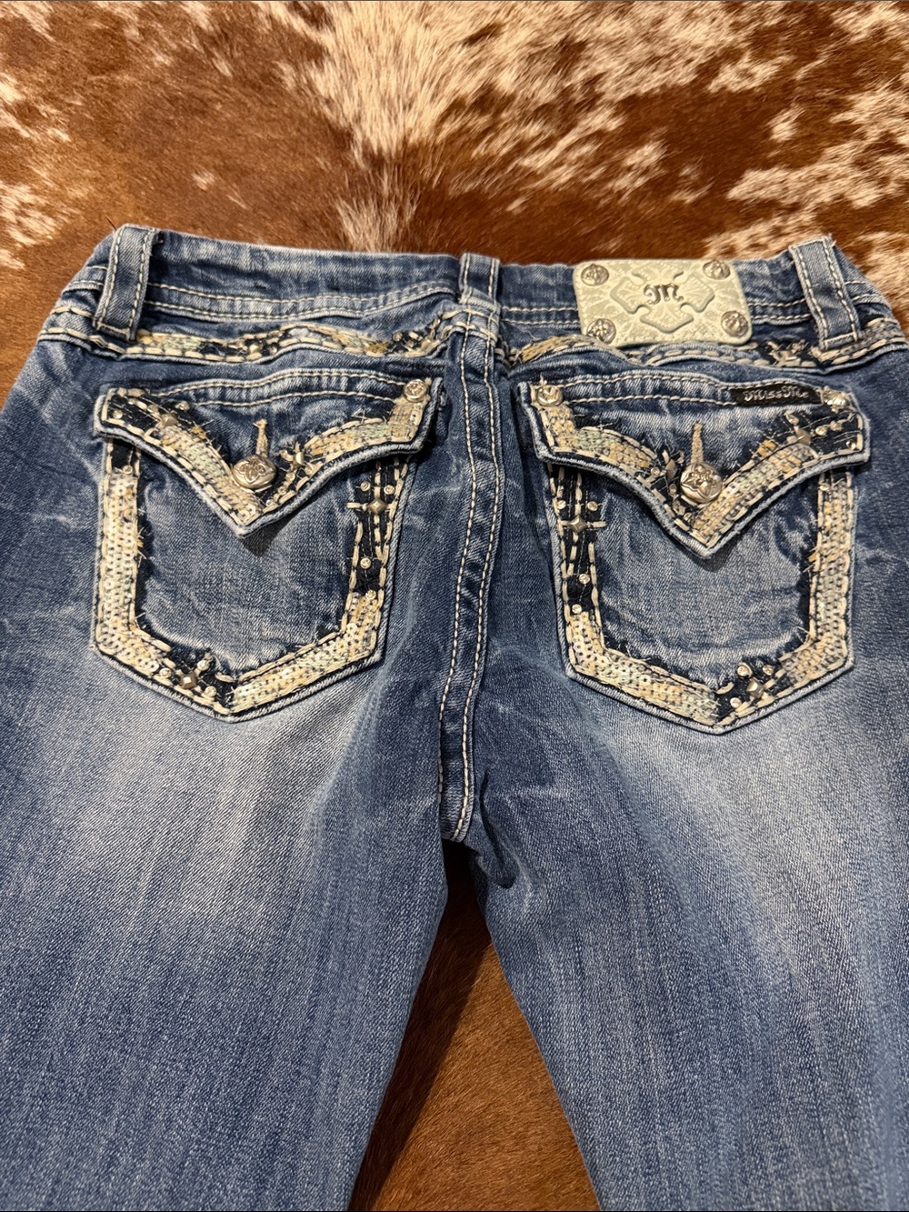 Miss Me Blue Embellished Back-Pocket Skinny Jeans